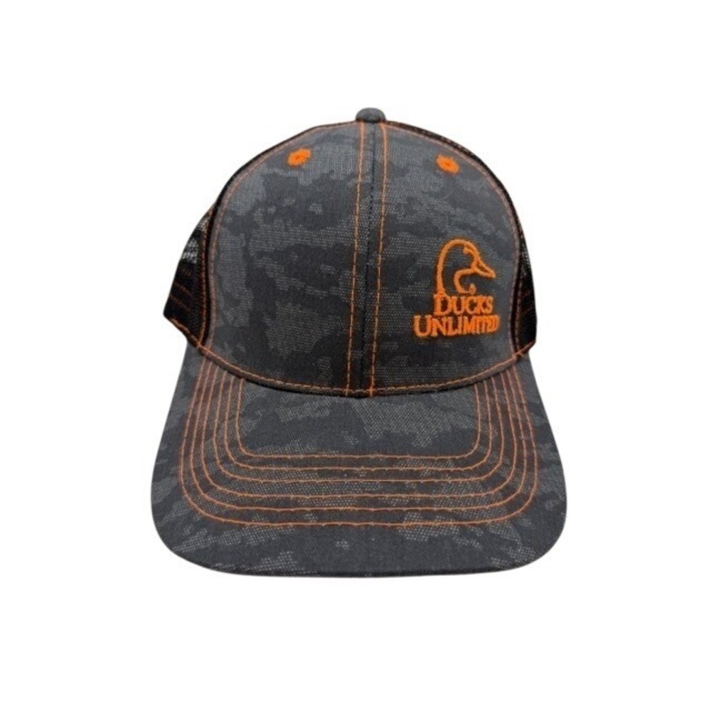 Ducks Unlimited Camo Snapback Hat Black Gray Orange Logo Outdoor Hunting Cap